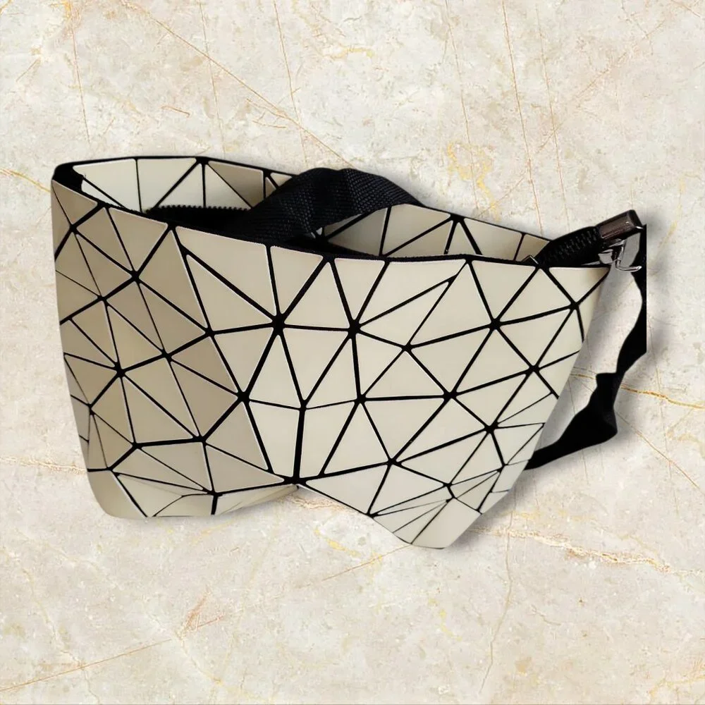Geometric Folding Triangles Crossbody Bag โ Glossy Beige Triangular Panels - Picture 7 of 8